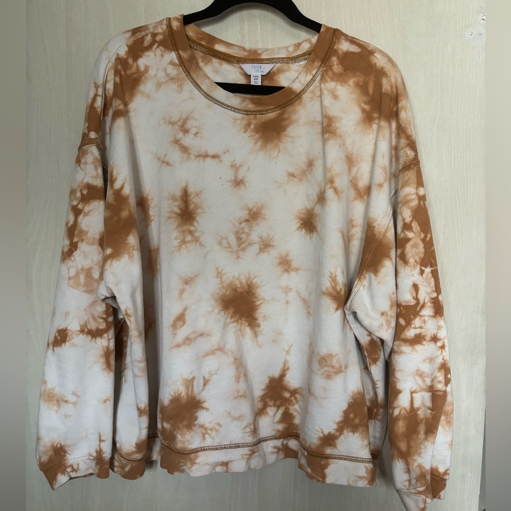 TIE-DYE SWEATSHIRT * BROWN-RUST & OFF-WHITE * 100% COTTON * COZY CREWNECK sz XXL